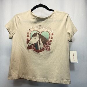 Lucky Brand T-Shirt Girls Large 12/14 Cream Rodeo Club Horse Graphic Tee